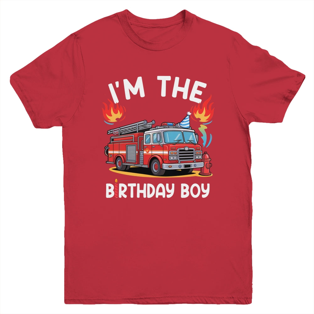 Kids Birthday Boy Fire Truck Firefighter Bday Party Theme Youth Shirt | teecentury
