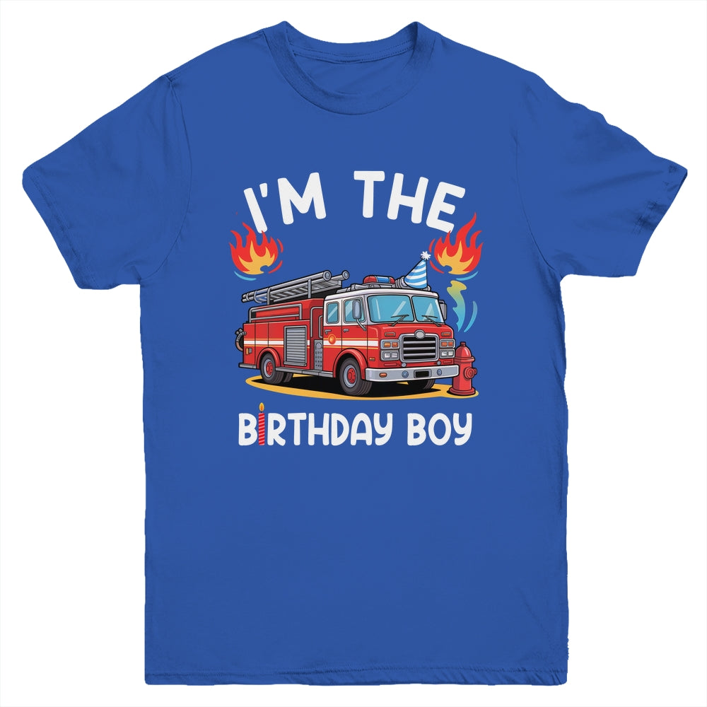 Kids Birthday Boy Fire Truck Firefighter Bday Party Theme Youth Shirt | teecentury