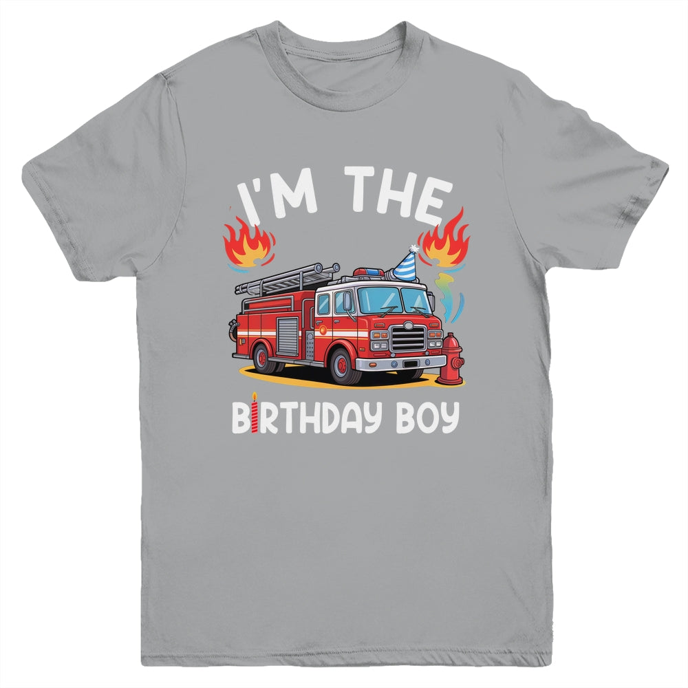 Kids Birthday Boy Fire Truck Firefighter Bday Party Theme Youth Shirt | teecentury