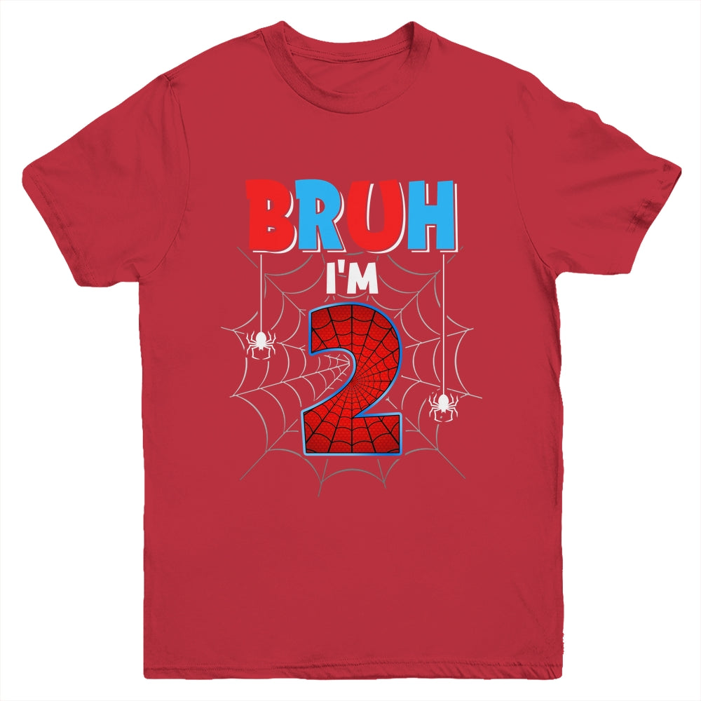 Kids Bruh I'm 2 Year Old It's My 2nd Birthday Boy Spider Youth Shirt | teecentury