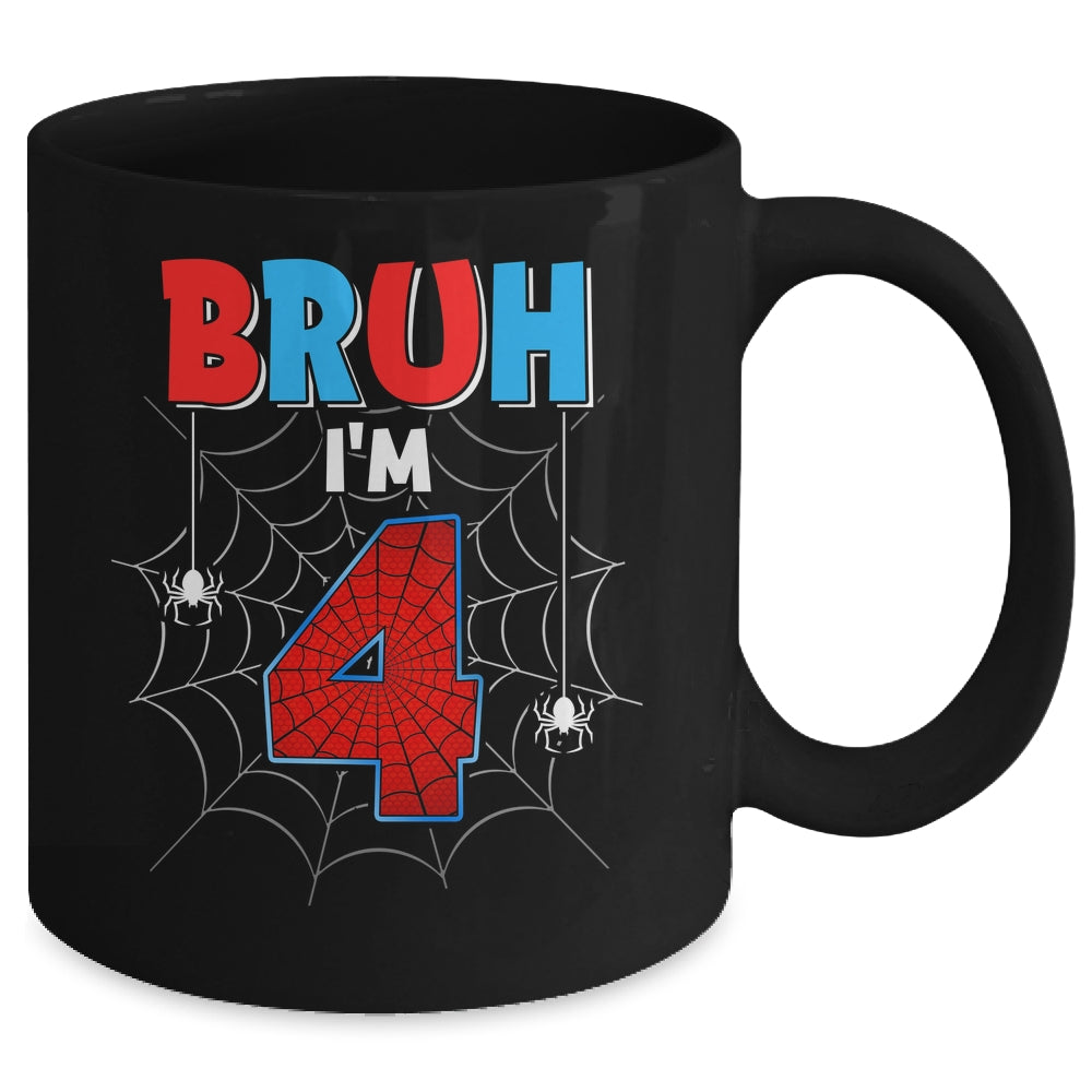 Kids Bruh I'm 4 Year Old It's My 4th Birthday Boy Spider Mug | teecentury