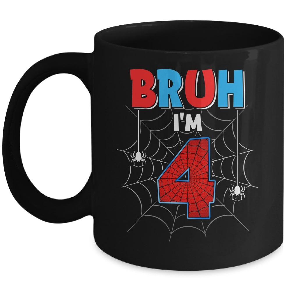 Kids Bruh I'm 4 Year Old It's My 4th Birthday Boy Spider Mug | teecentury