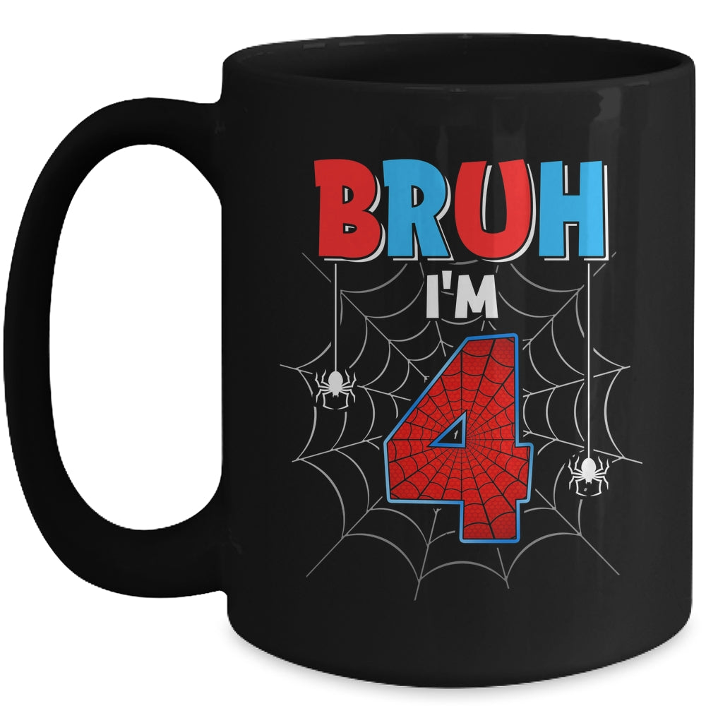 Kids Bruh I'm 4 Year Old It's My 4th Birthday Boy Spider Mug | teecentury