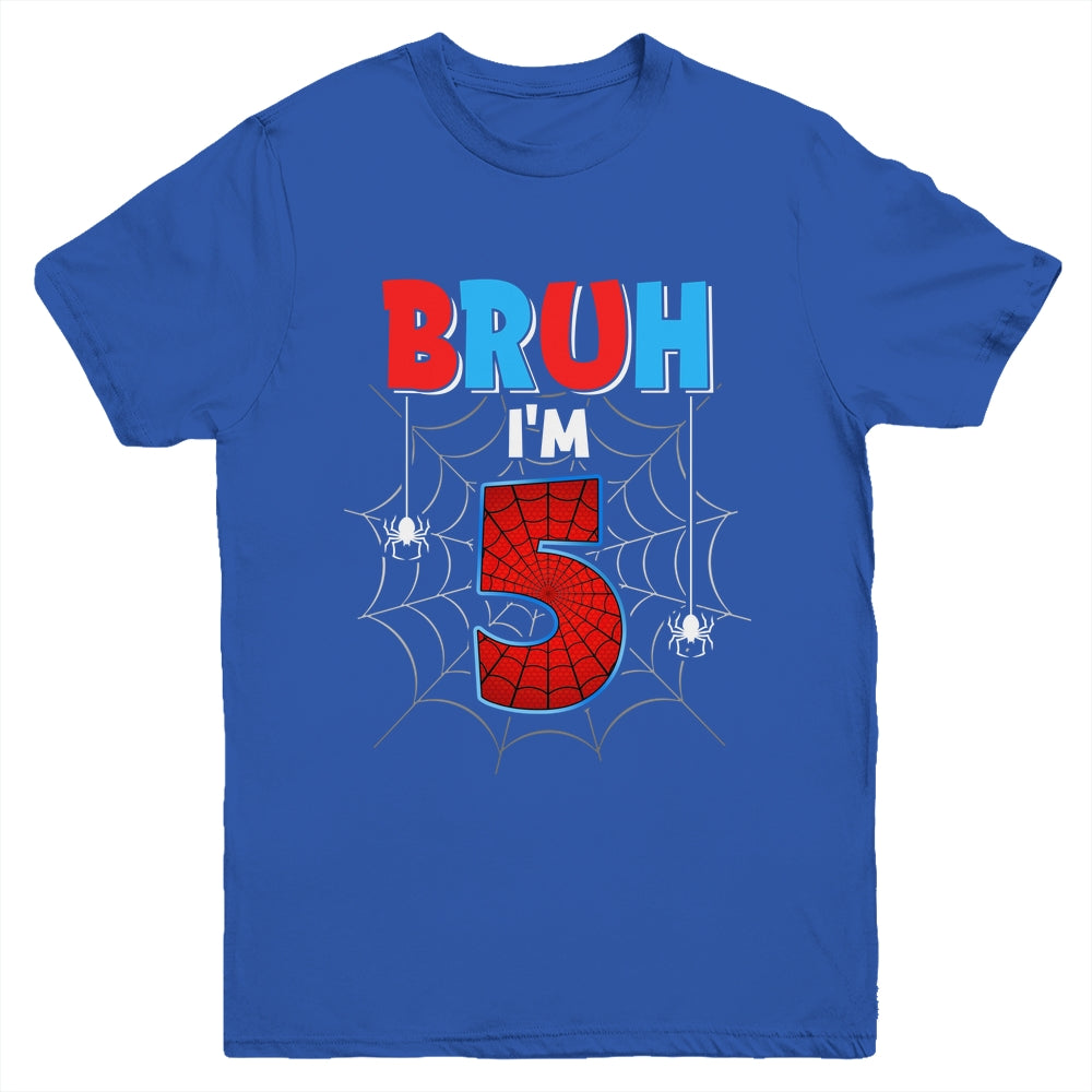 Kids Bruh I'm 5 Year Old It's My 5th Birthday Boy Spider Youth Shirt | teecentury