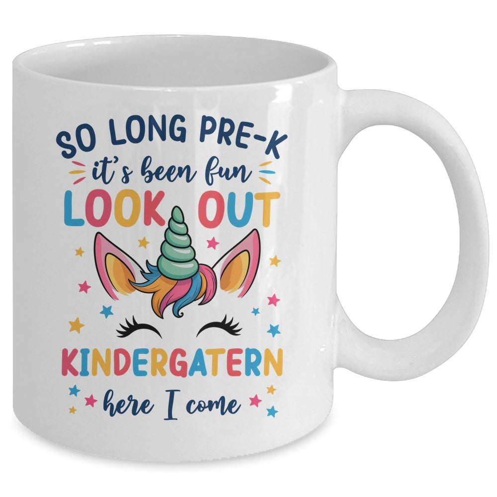 Kids So Long Pre-K It's Been Fun Kindergarten Here I Come Mug | teecentury