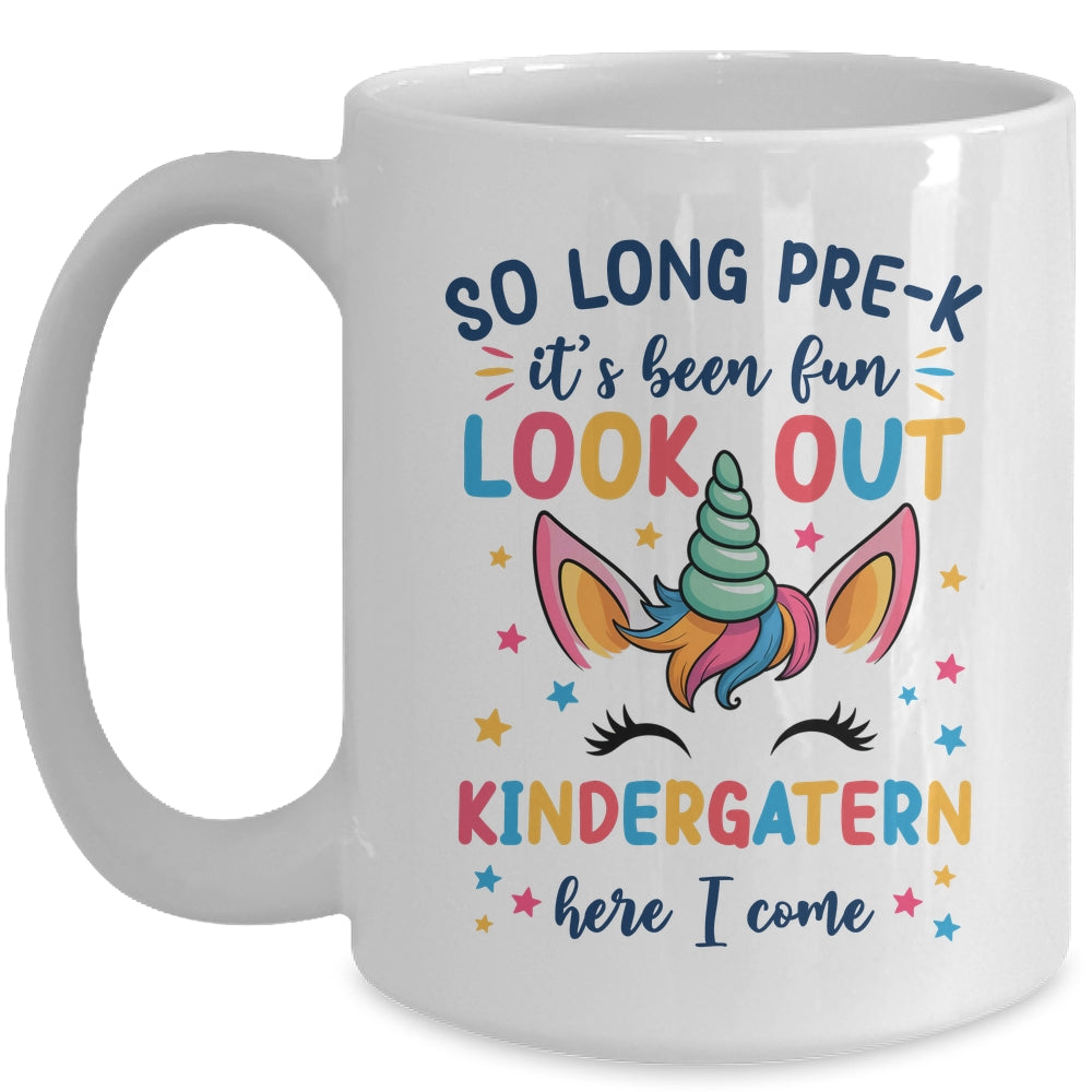 Kids So Long Pre-K It's Been Fun Kindergarten Here I Come Mug | teecentury