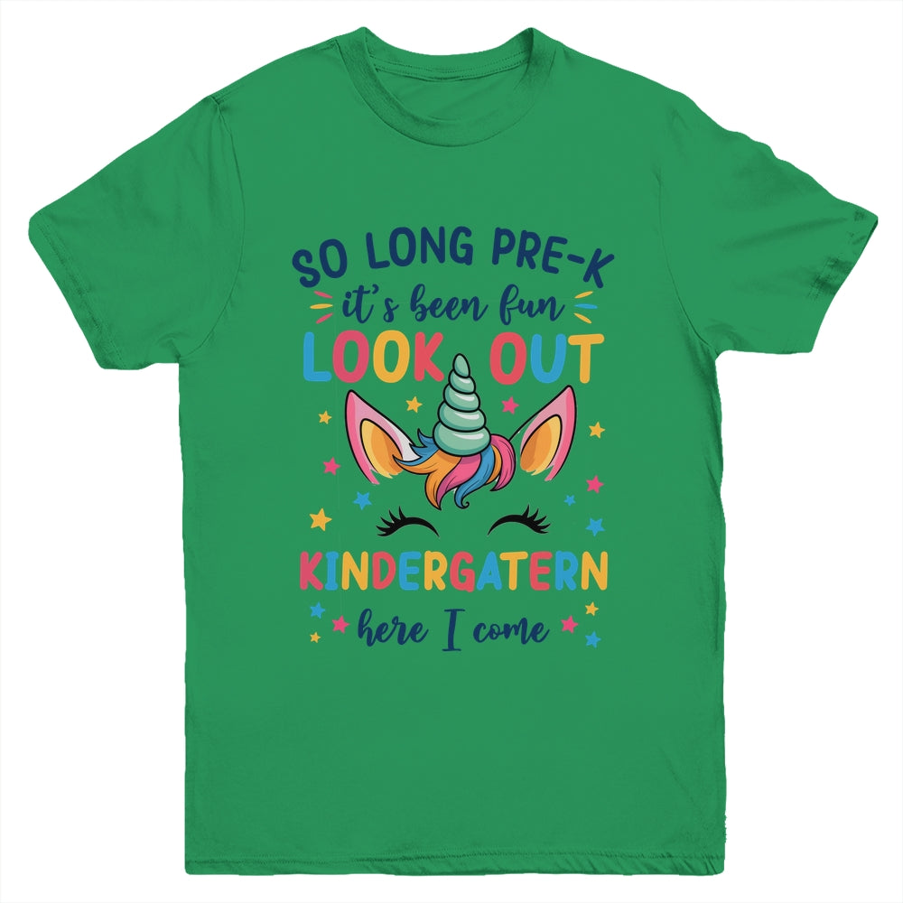 Kids So Long Pre-K It's Been Fun Kindergarten Here I Come Youth Shirt | teecentury