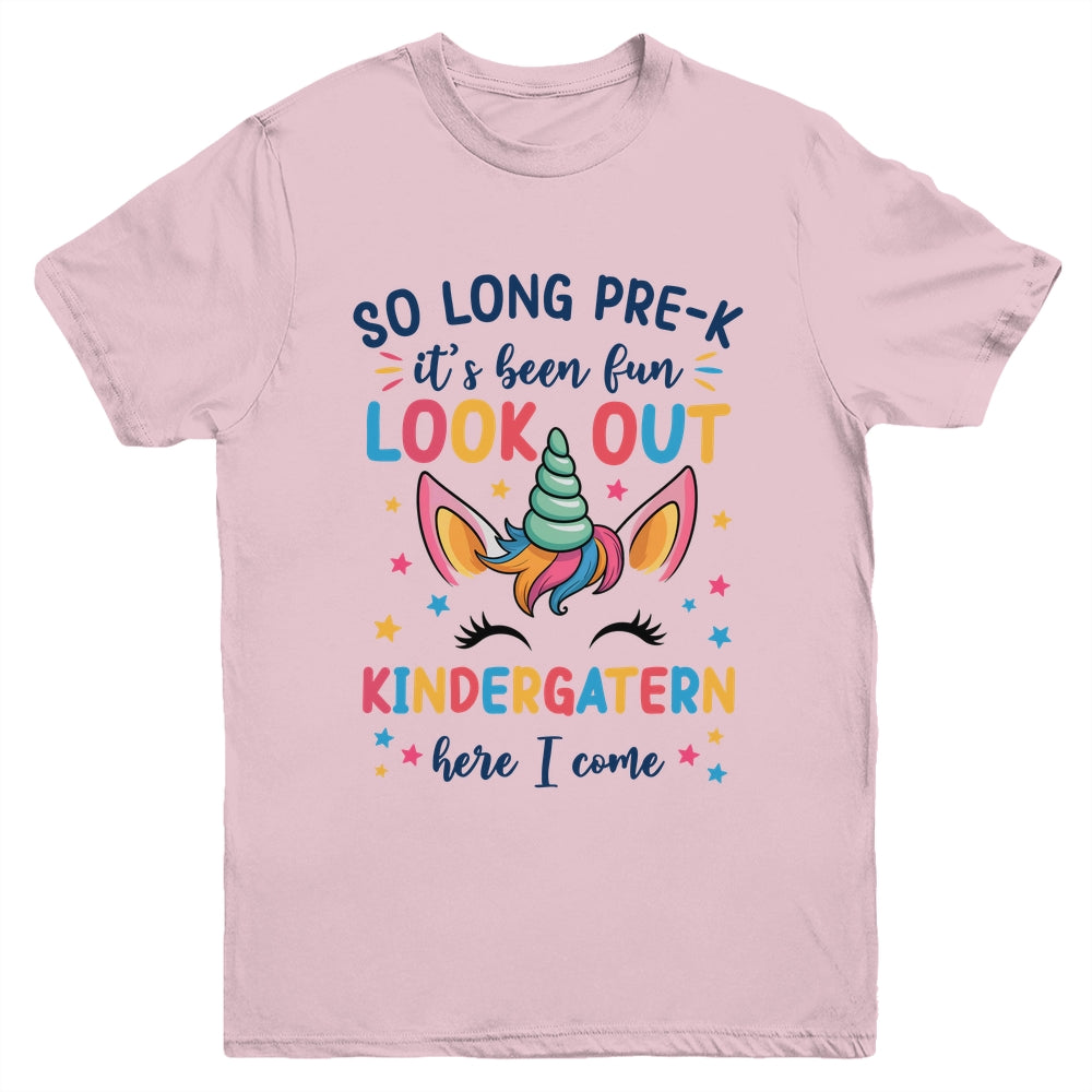 Kids So Long Pre-K It's Been Fun Kindergarten Here I Come Youth Shirt | teecentury