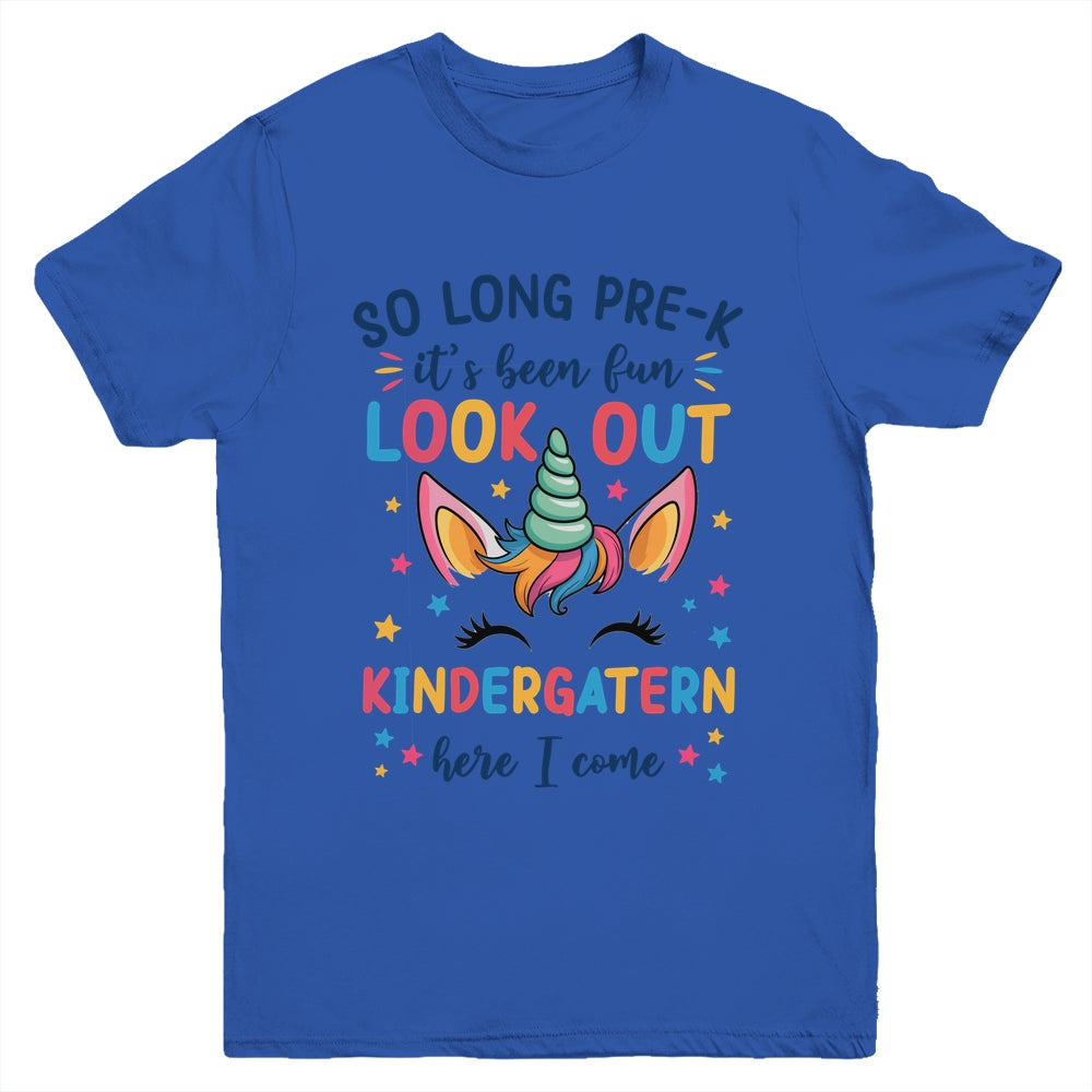 Kids So Long Pre-K It's Been Fun Kindergarten Here I Come Youth Shirt | teecentury