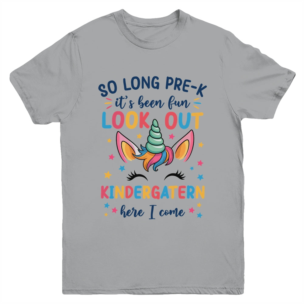 Kids So Long Pre-K It's Been Fun Kindergarten Here I Come Youth Shirt | teecentury