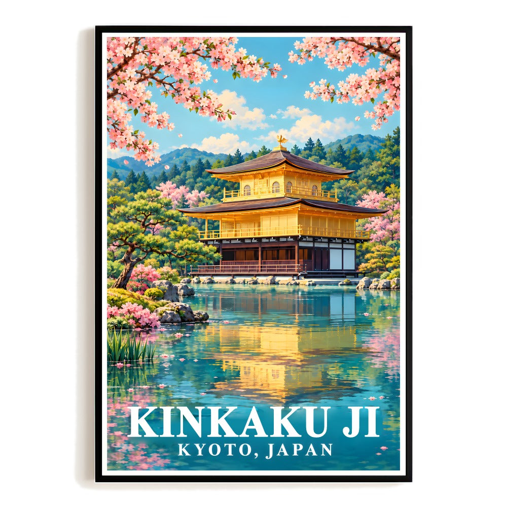 Kinkaku Ji Kyoto Japan Golden Pavilion Travel Poster Vintage Temple Wall Art Print Zen Garden Architecture Decor For Home Living Room Bedroom Souvenir Gift Unframed | teecentury