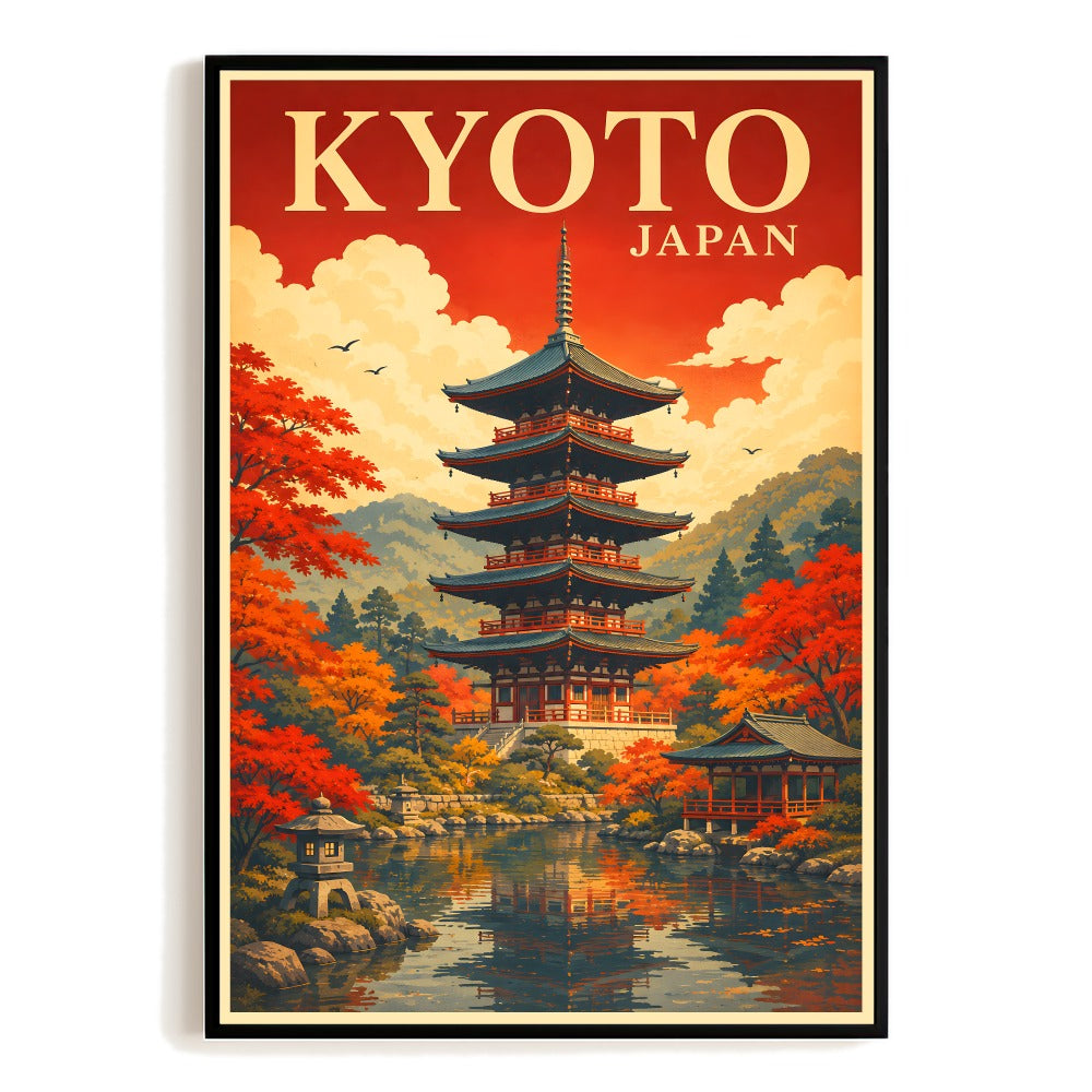 Kyoto Japan Travel Poster Vintage Pagoda Temple Retro Japanese Landscape Wall Art Decor For Friends Family Home Living Room Bedroom Office Souvenir Gift Unframed | teecentury