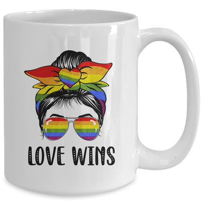 LGBTQ Love Wins Messy Bun Women Gay Pride LGBT Lesbian Mug | teecentury