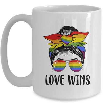 LGBTQ Love Wins Messy Bun Women Gay Pride LGBT Lesbian Mug | teecentury