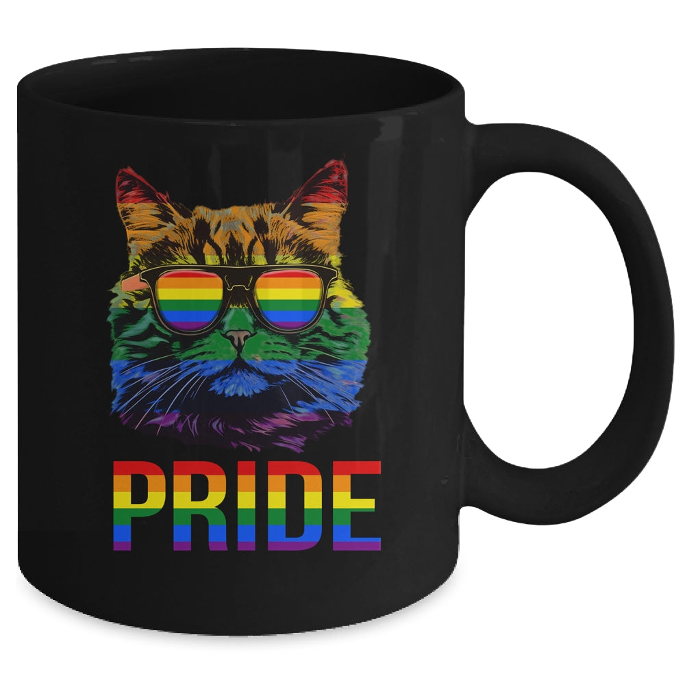 LGBT Cat Gay Pride LGBTQ Rainbow Flag Cool Sunglasses Mug | teecentury