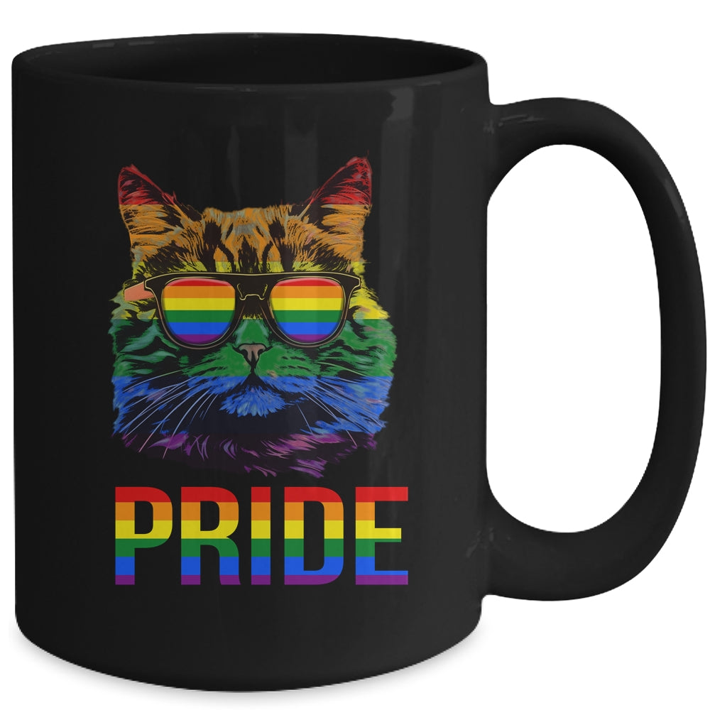 LGBT Cat Gay Pride LGBTQ Rainbow Flag Cool Sunglasses Mug | teecentury