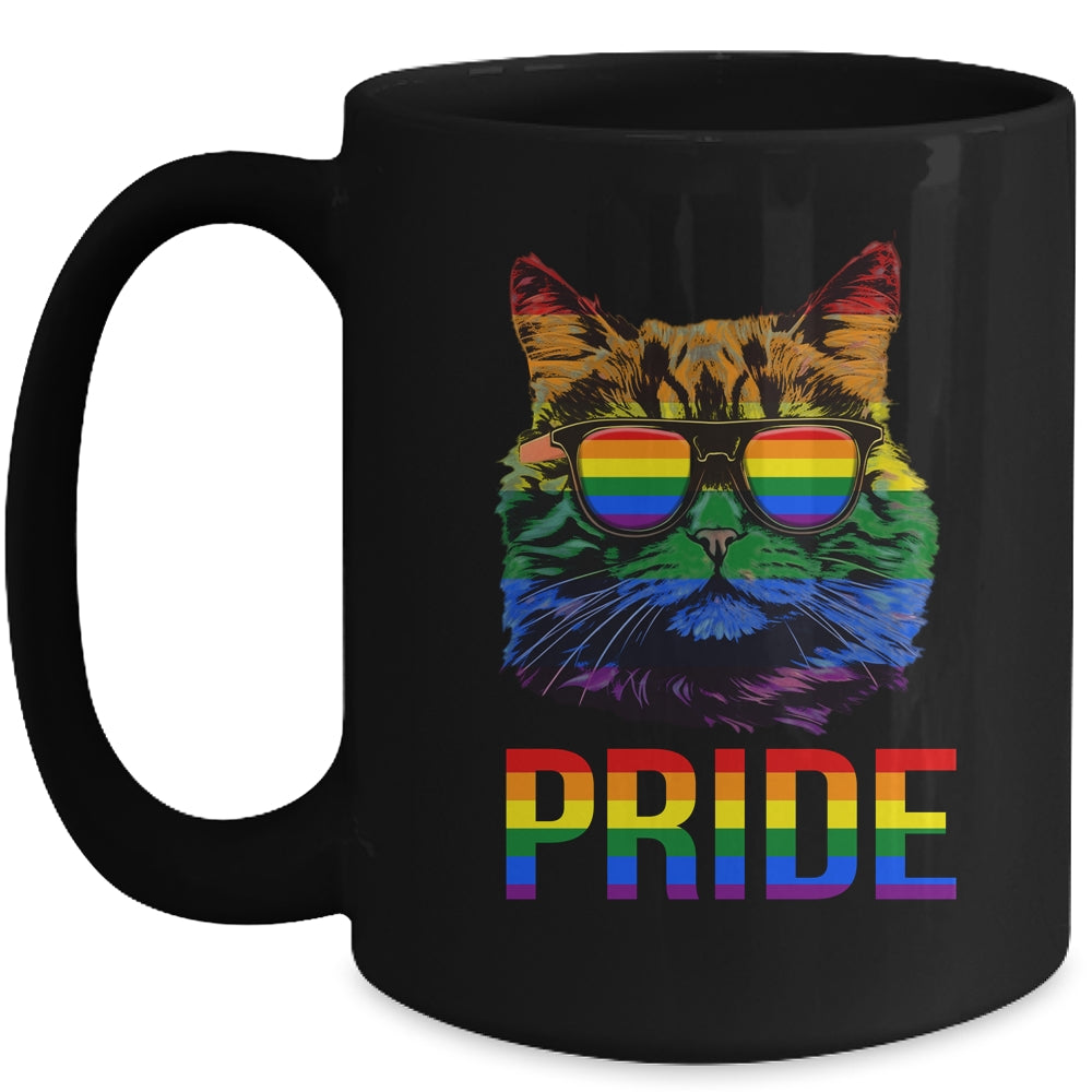 LGBT Cat Gay Pride LGBTQ Rainbow Flag Cool Sunglasses Mug | teecentury