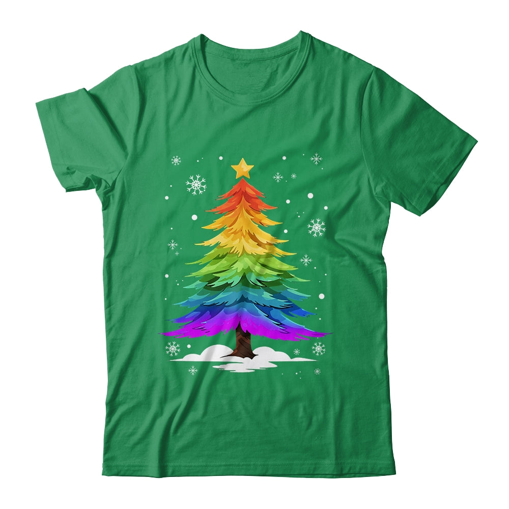 LGBT Flag Christmas Tree Merry Xmas Gay LGBT Pride Rainbow Shirt & Sweatshirt | teecentury
