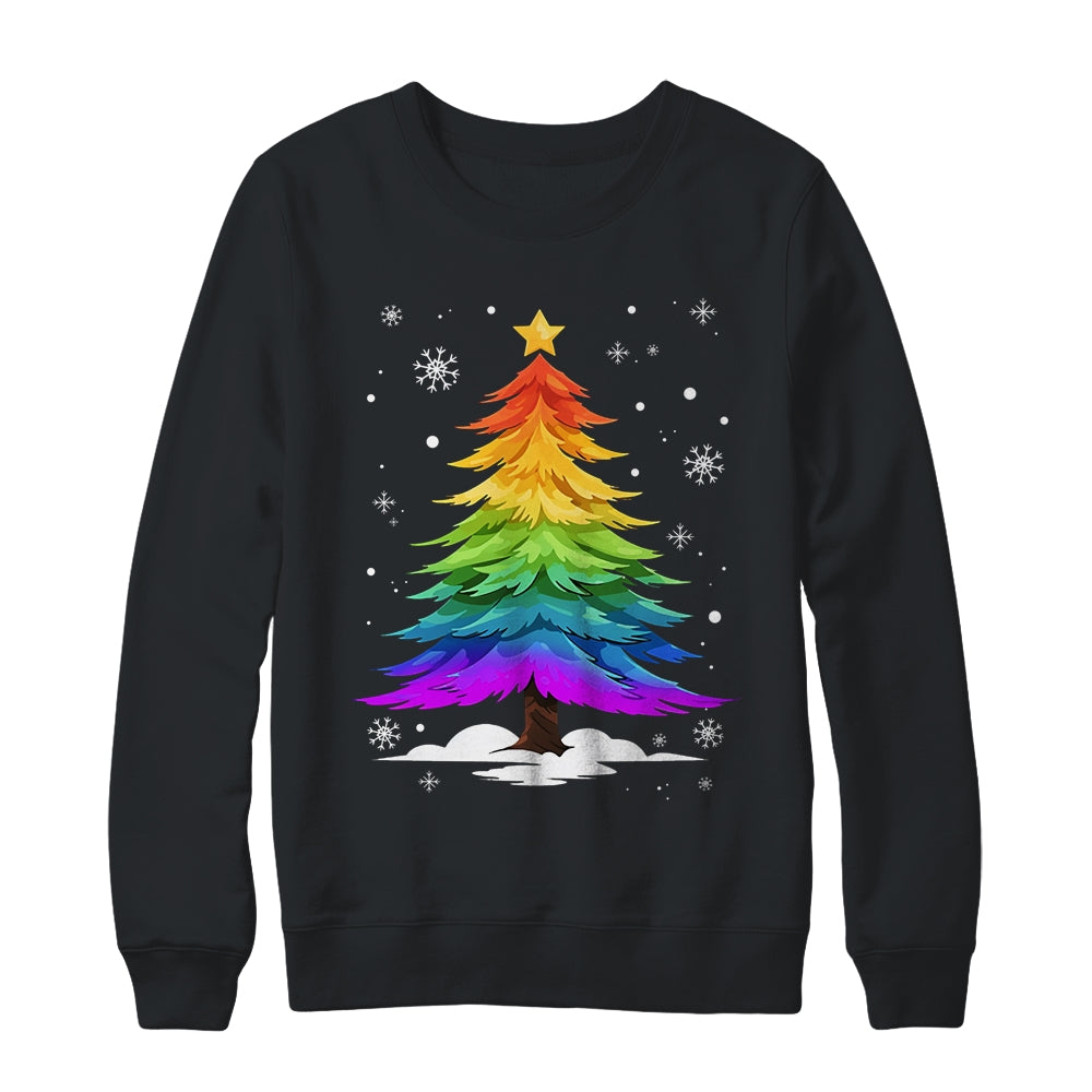 LGBT Flag Christmas Tree Merry Xmas Gay LGBT Pride Rainbow Shirt & Sweatshirt | teecentury