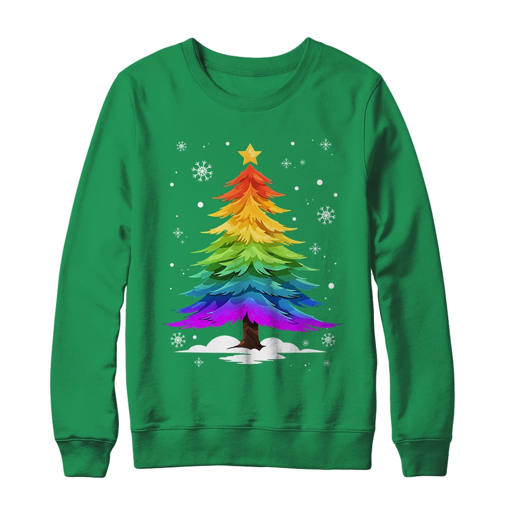 LGBT Flag Christmas Tree Merry Xmas Gay LGBT Pride Rainbow Shirt & Sweatshirt | teecentury