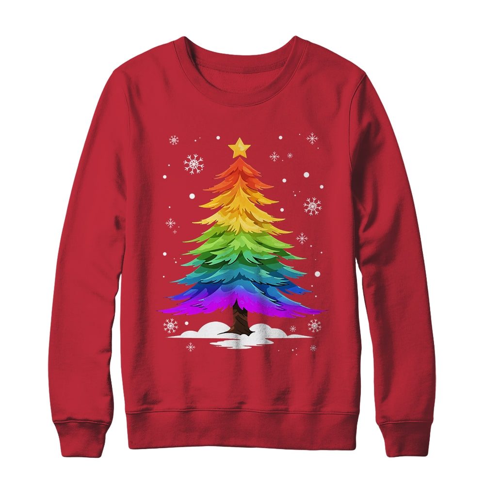 LGBT Flag Christmas Tree Merry Xmas Gay LGBT Pride Rainbow Shirt & Sweatshirt | teecentury