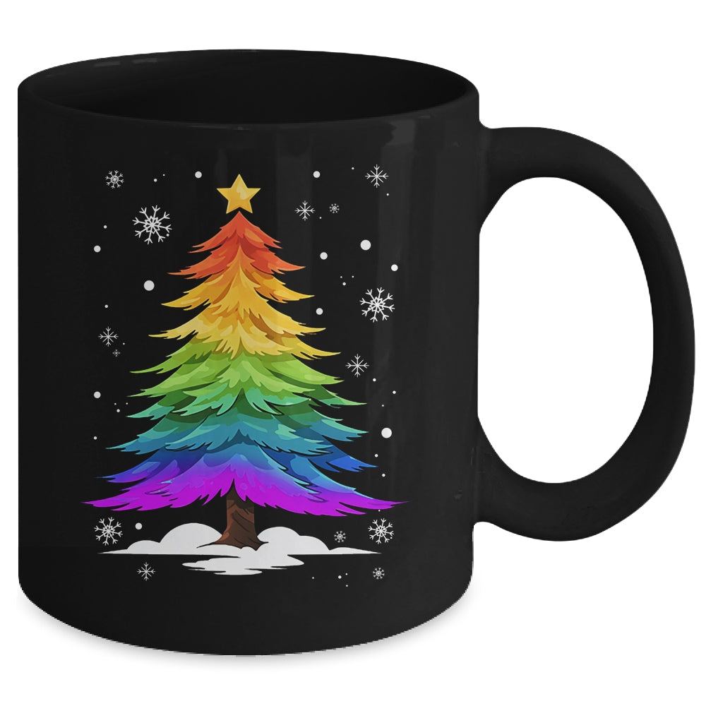 LGBT Flag Christmas Tree Merry Xmas Gay LGBT Pride Rainbow Mug | teecentury
