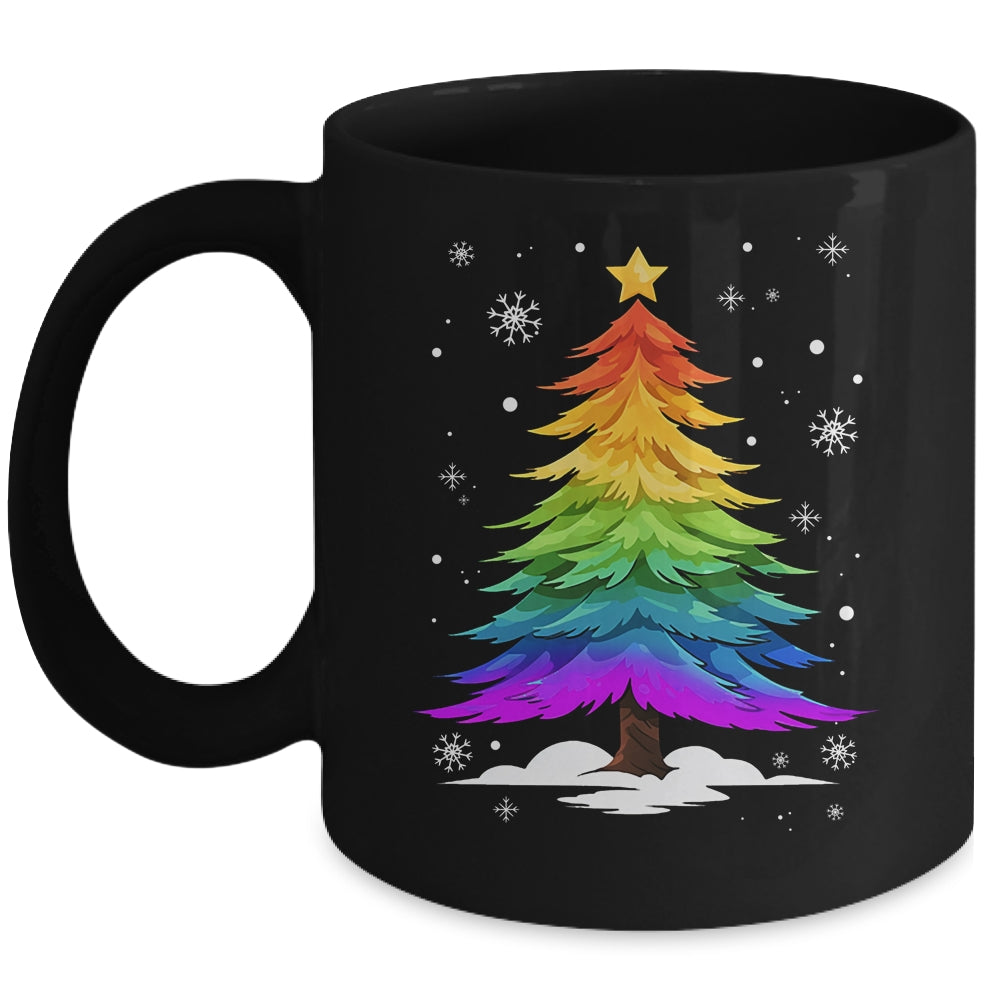 LGBT Flag Christmas Tree Merry Xmas Gay LGBT Pride Rainbow Mug | teecentury