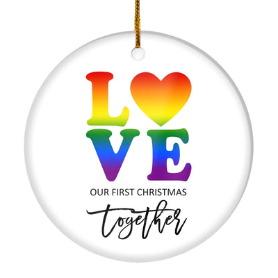 LGBT LOVE Christmas Ornament Our First Holiday Together Gifts Boyfriend Girlfriend Gay Couple Pride Partners 1st Christmas Rainbow | teecentury