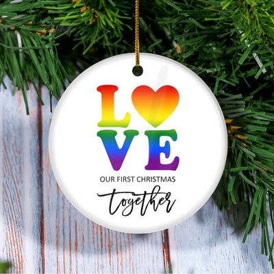 LGBT LOVE Christmas Ornament Our First Holiday Together Gifts Boyfriend Girlfriend Gay Couple Pride Partners 1st Christmas Rainbow | teecentury
