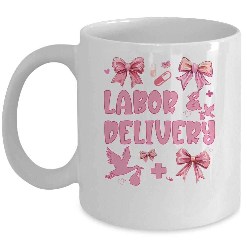 L&D Labor And Delivery Nurse Cute Coquette Pink Bow Ribbon Mug | teecentury