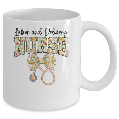 Labor And Delivery Nurse Stethoscope Coquette Bow Graduation Mug | teecentury