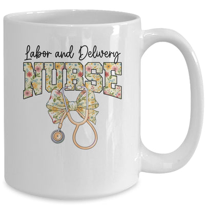 Labor And Delivery Nurse Stethoscope Coquette Bow Graduation Mug | teecentury