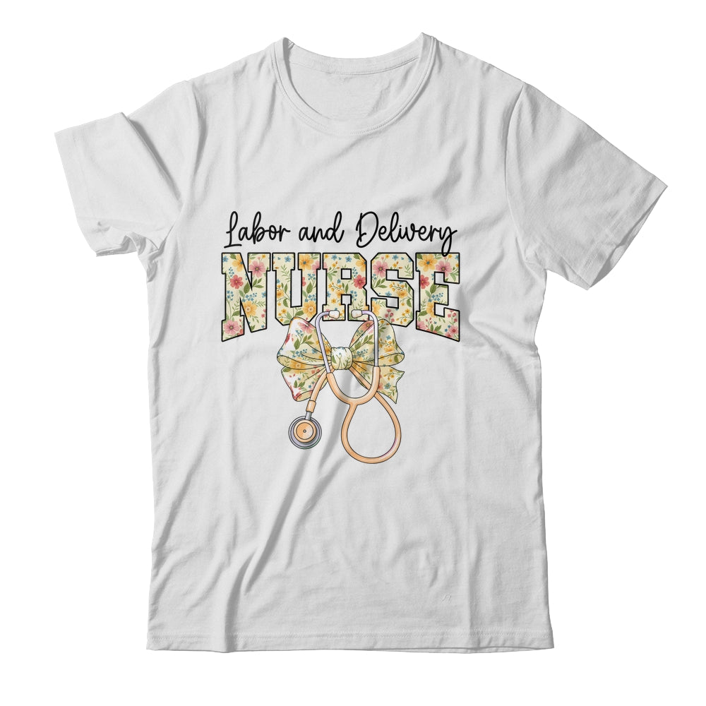 Labor And Delivery Nurse Stethoscope Coquette Bow Graduation Shirt & Tank Top | teecentury