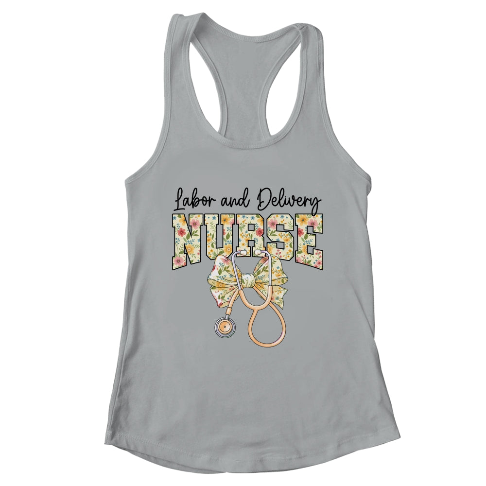 Labor And Delivery Nurse Stethoscope Coquette Bow Graduation Shirt & Tank Top | teecentury