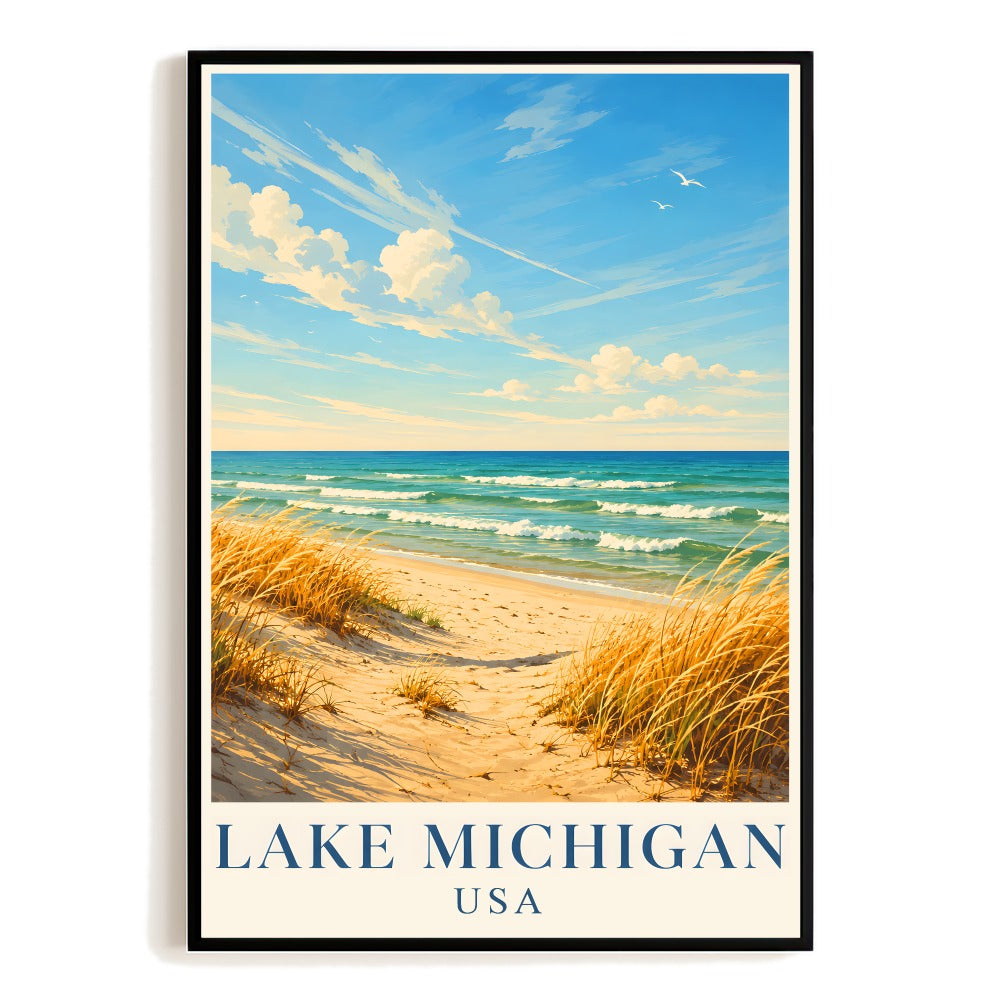 Lake Michigan Usa Vintage Travel Poster Natural Scenery Beach Landscape Wall Art Souvenir Print Painting For Home Living Room Office Bedroom Decor Unframed | teecentury