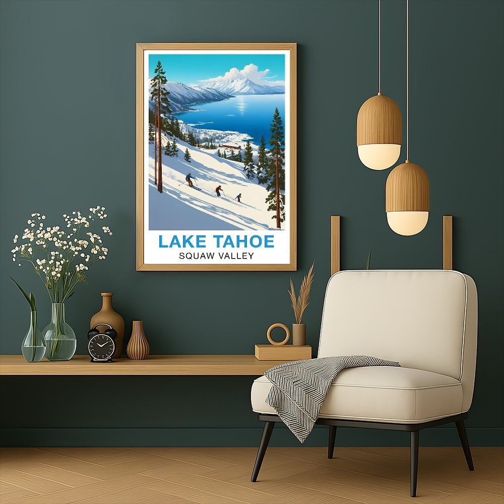 Lake Tahoe Squaw Valley Travel Poster Winter Adventure Souvenir Wall Art Landscape Print Painting Picture For Home Room Living Room Office Bedroom Decor Unframed | teecentury