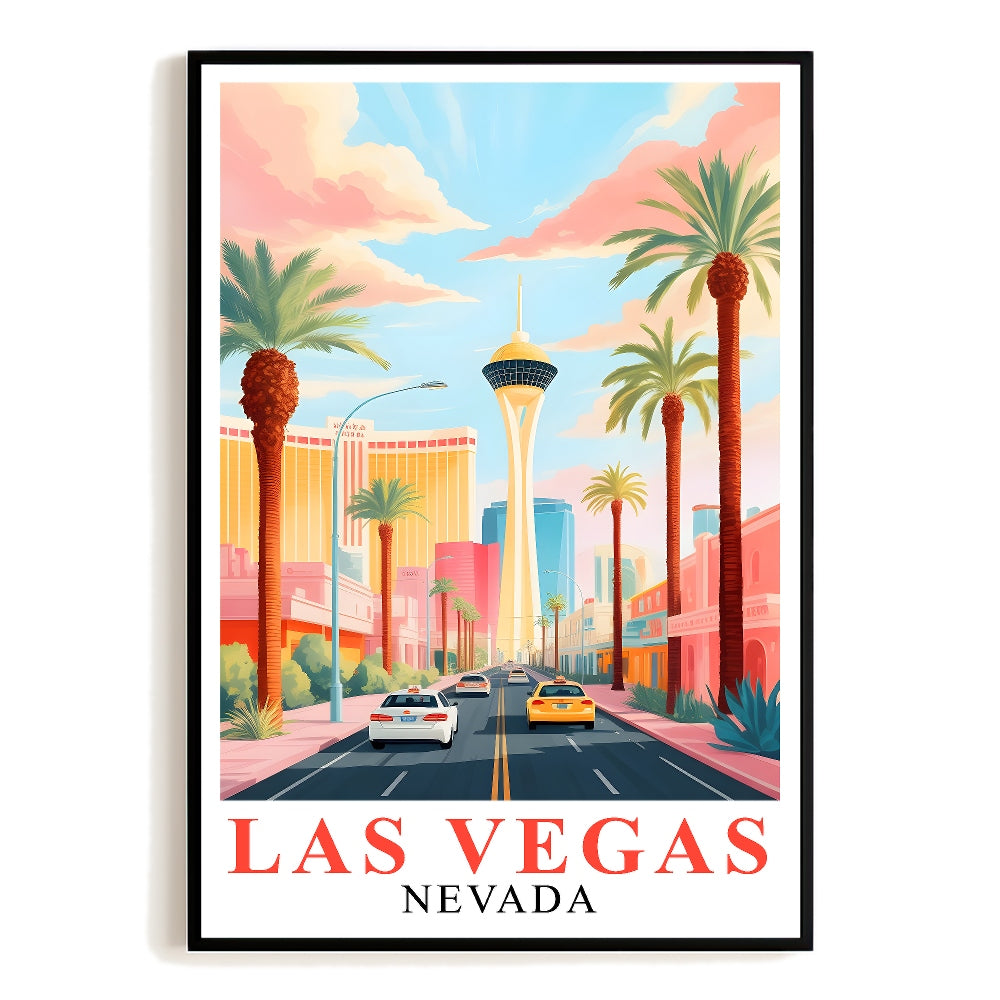 Las Vegas Art Print Poster Colorful City Skyline Nevada Travel Souvenir Wall Art Landscape Painting Ideal Gift For Home Living Room Office Bedroom Decor Unframed | teecentury