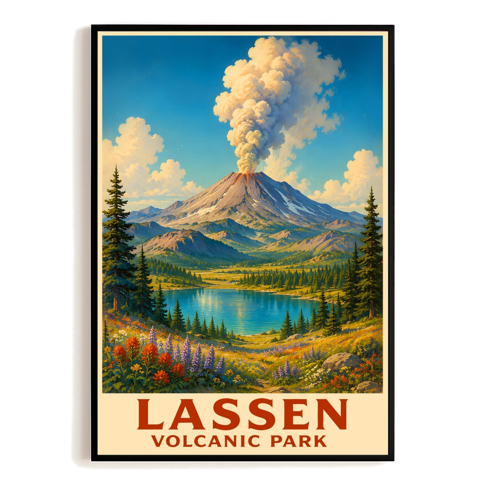 Lassen Volcanic Park Travel Poster California Volcano Eruption Souvenir Gift Art Vintage Nature Mountain Print Painting Picture Ideal For Home  Bedroom Decor Unframed | teecentury