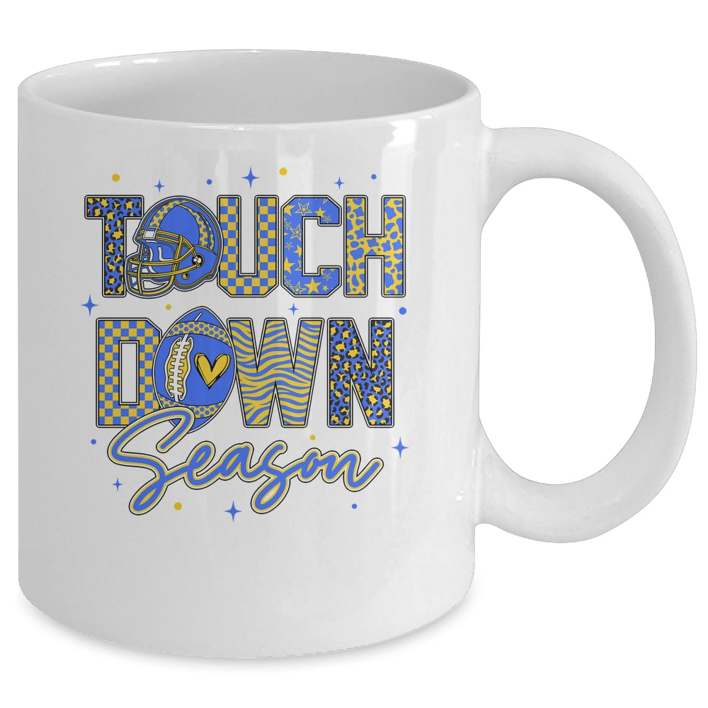Leopard Blue Gold Checkered Football Touchdown Season Mug | teecentury