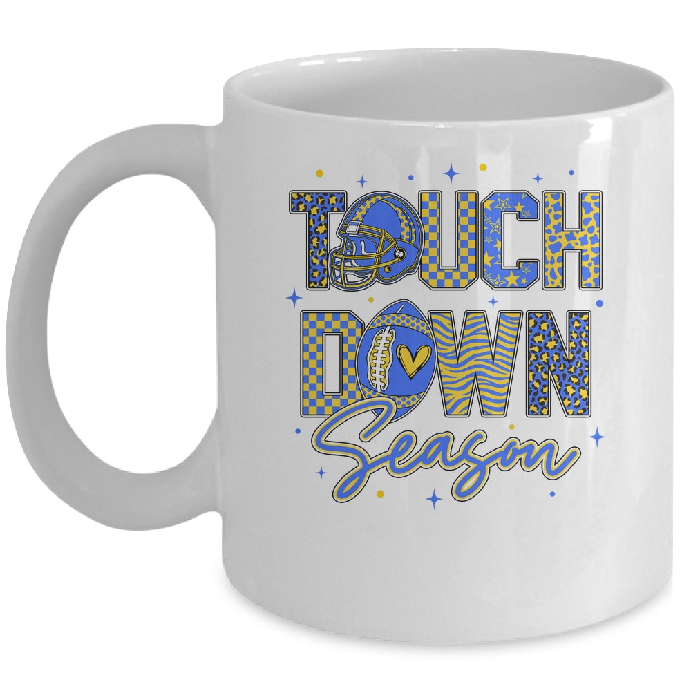 Leopard Blue Gold Checkered Football Touchdown Season Mug | teecentury