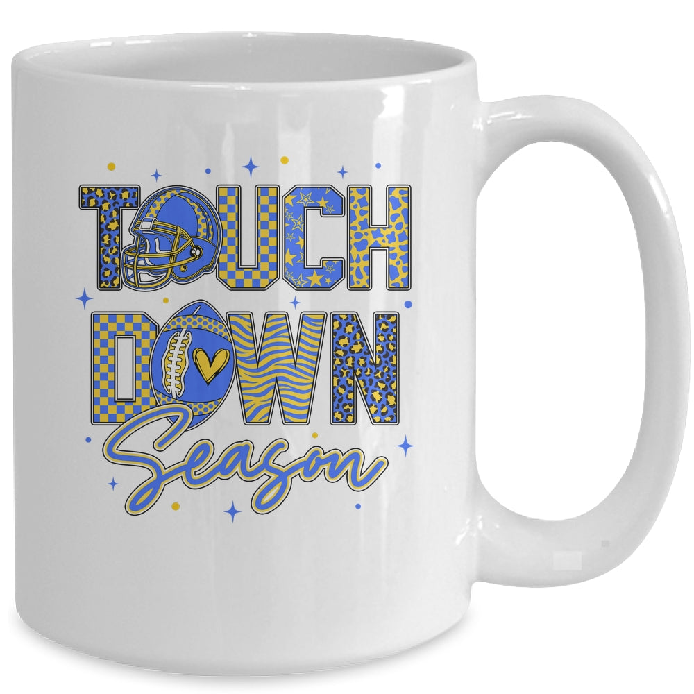 Leopard Blue Gold Checkered Football Touchdown Season Mug | teecentury