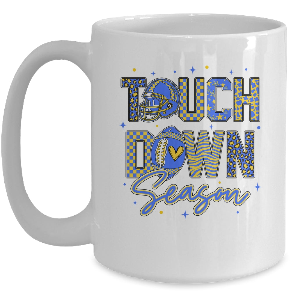 Leopard Blue Gold Checkered Football Touchdown Season Mug | teecentury