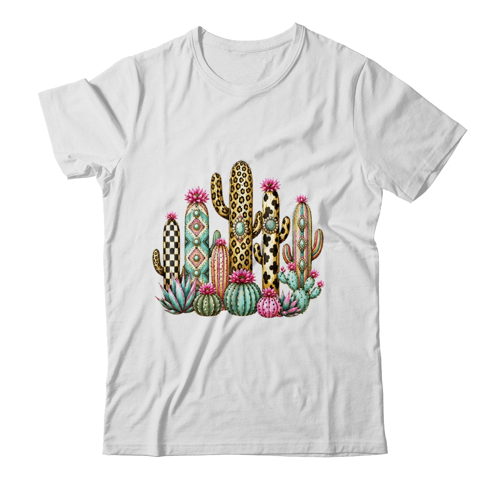 Leopard Checkerboard Western Cactus Boho Cowgirl Women Shirt & Tank Top | teecentury