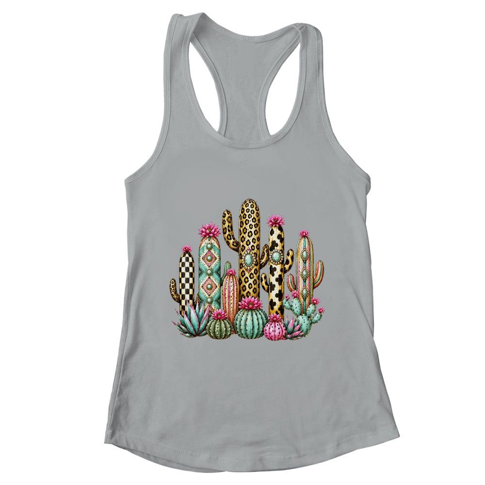 Leopard Checkerboard Western Cactus Boho Cowgirl Women Shirt & Tank Top | teecentury