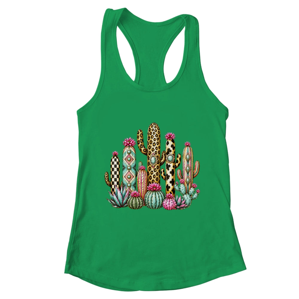 Leopard Checkerboard Western Cactus Boho Cowgirl Women Shirt & Tank Top | teecentury