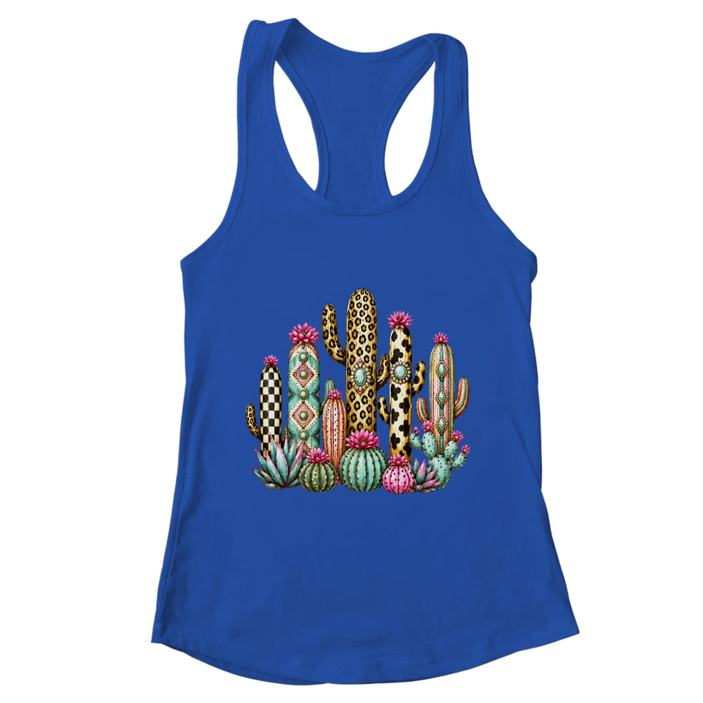 Leopard Checkerboard Western Cactus Boho Cowgirl Women Shirt & Tank Top | teecentury