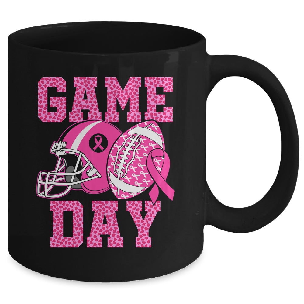 Leopard Game Day Pink American Football Tackle Breast Cancer Mug | teecentury
