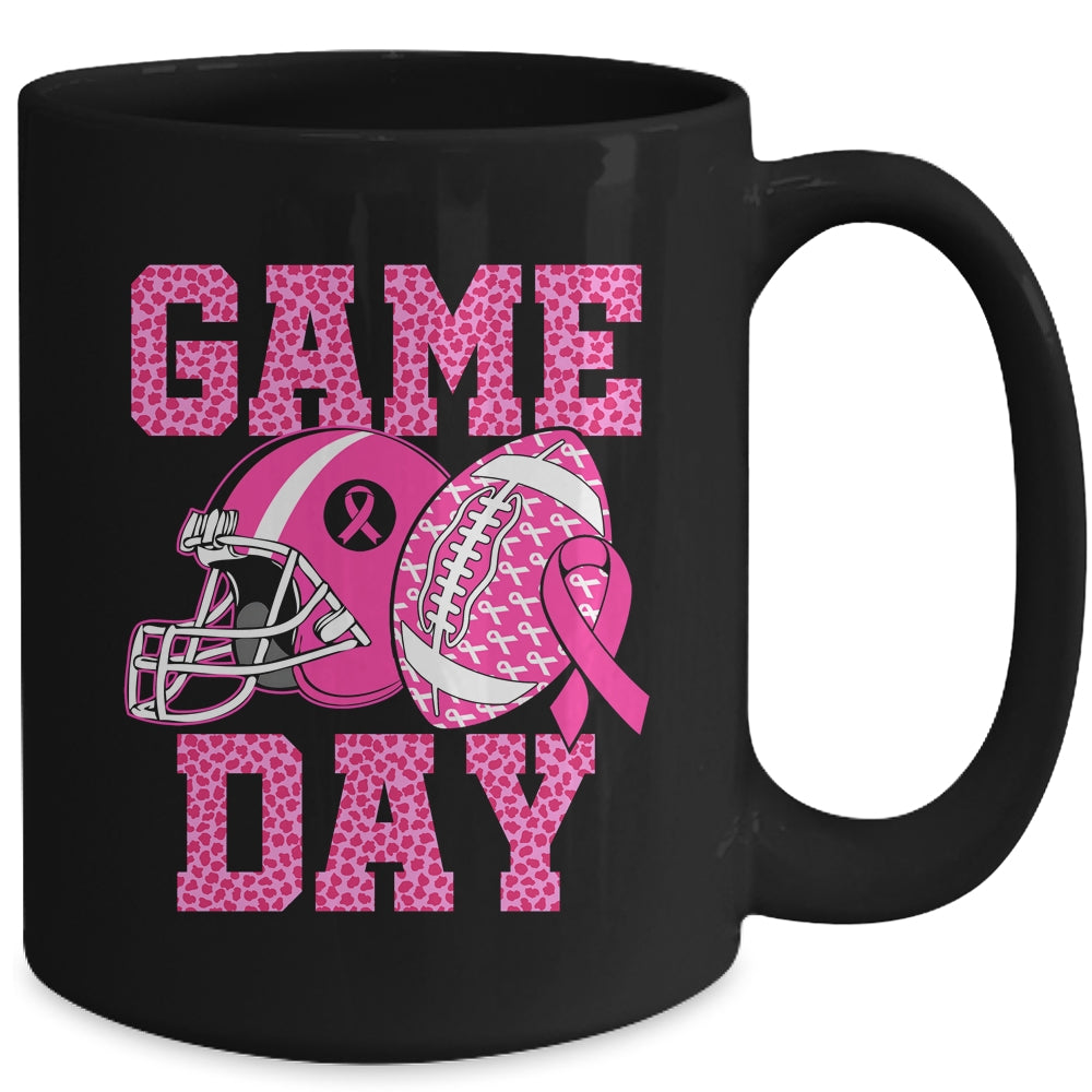 Leopard Game Day Pink American Football Tackle Breast Cancer Mug | teecentury