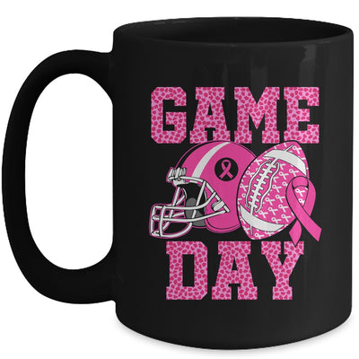 Leopard Game Day Pink American Football Tackle Breast Cancer Mug | teecentury