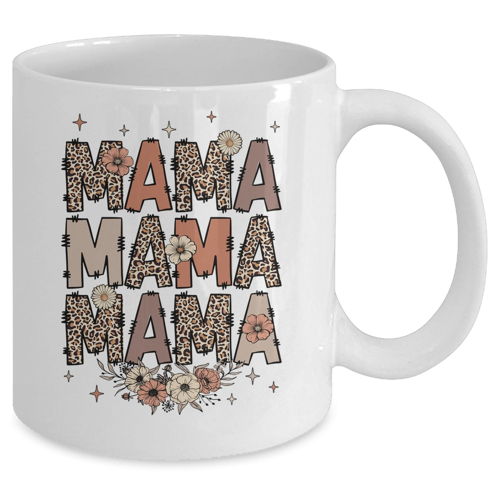 Leopard Mama Flower Retro Mama Groovy Boho Mom Mother's Day Mug | teecentury